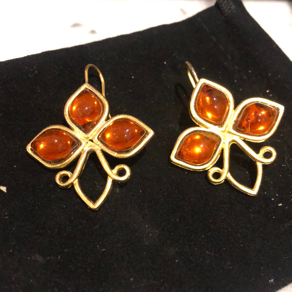 Yellow Cabochons And Matte Gold Leaf Earring-Boutique 25$
